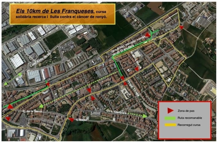 Mapa del recorregut de la cursa i les recomanacions de circulació