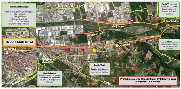 Plànol de restriccions de circulació per La Mitja 2015